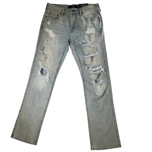 Hollister Men's Epic Flex Slim Straight Distressed Light Wash Jeans Size W31XL32 - Picture 1 of 5